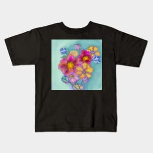 Impressionistic bouquet of flowers in yellow, pink, and blue Kids T-Shirt